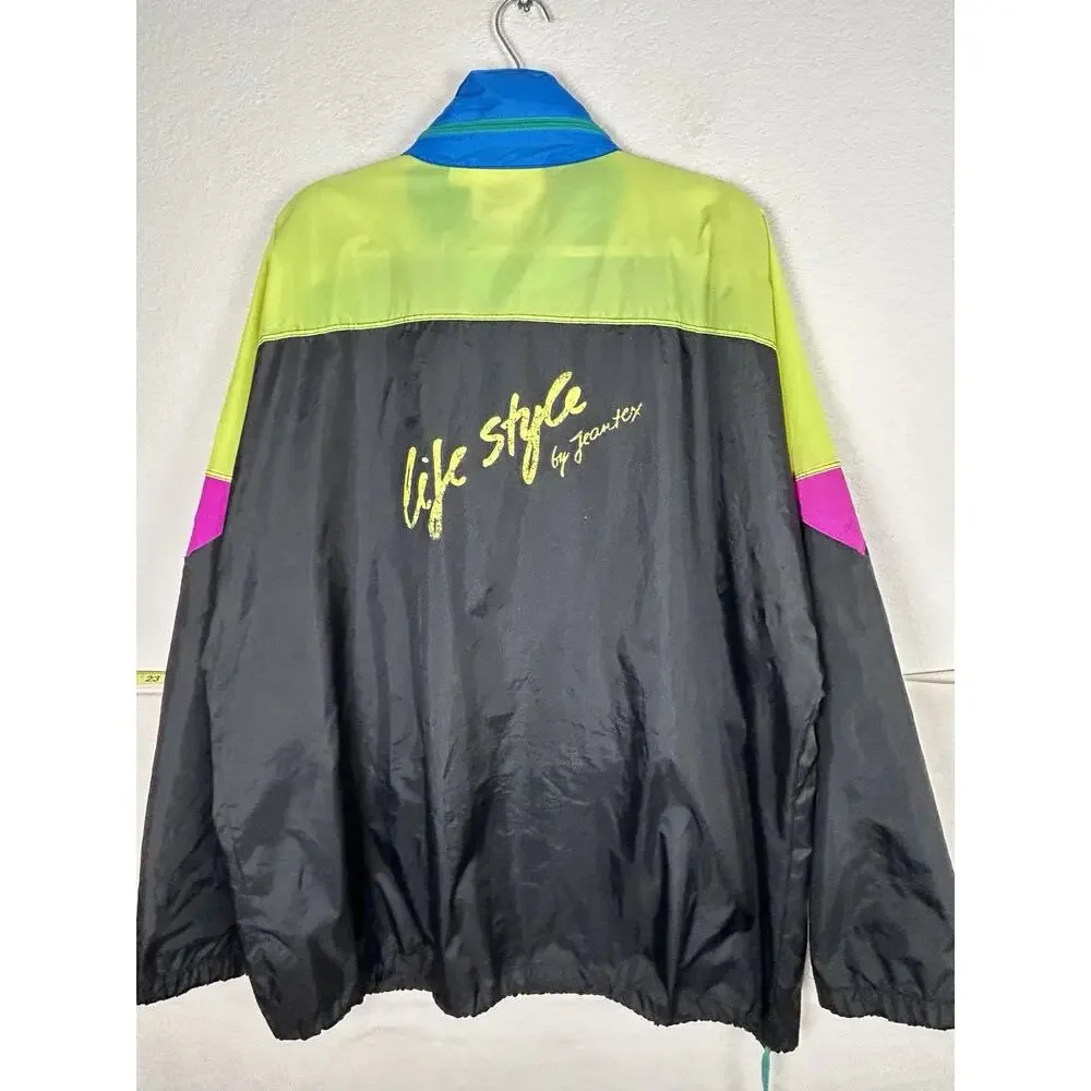 Vintage 80’s 90s Y2K NEON layered color block anorak JACKET 50in 2XL
